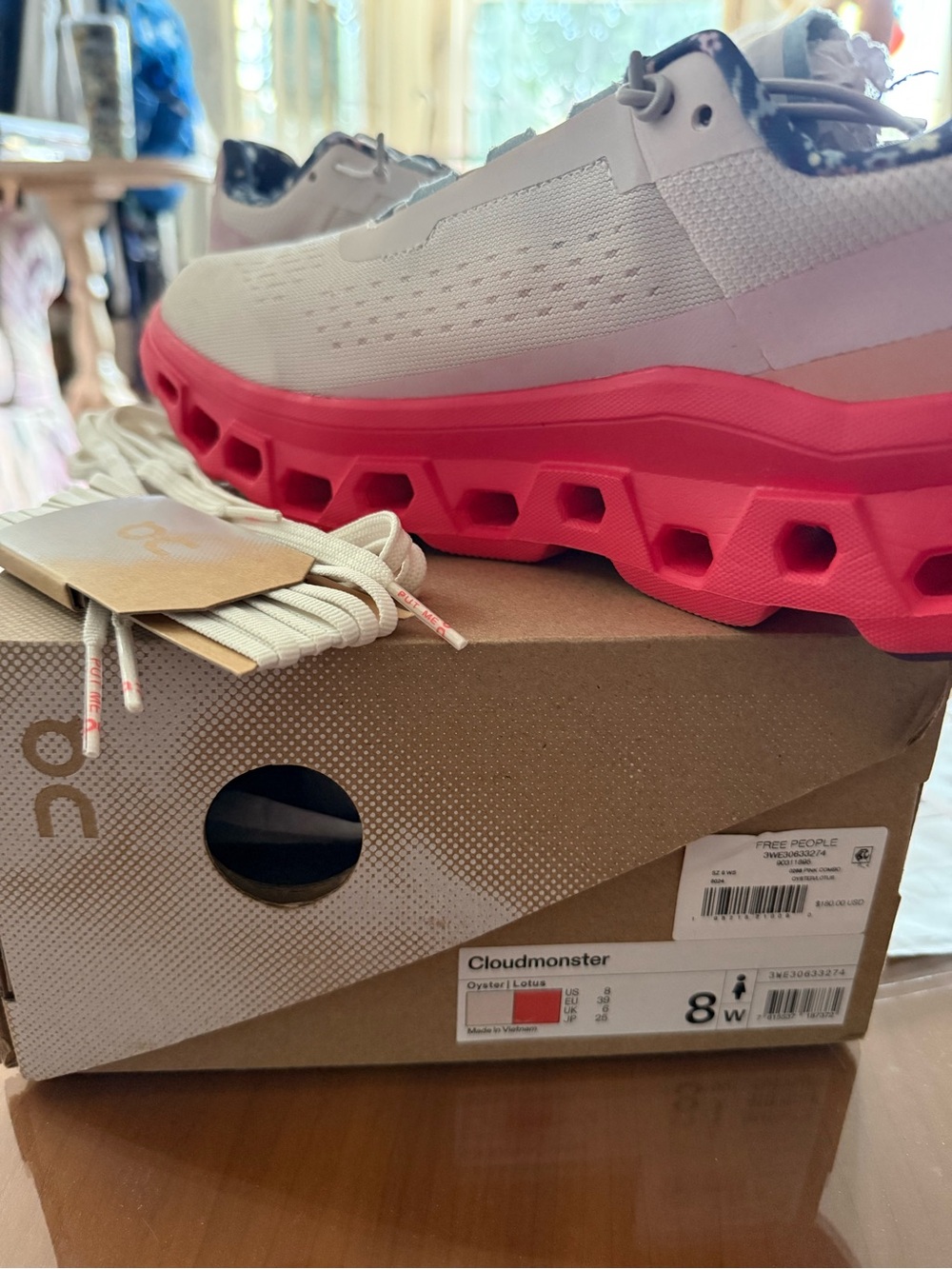Free People Cloudmonster Sneaker in Crystal White and Lotus Pink